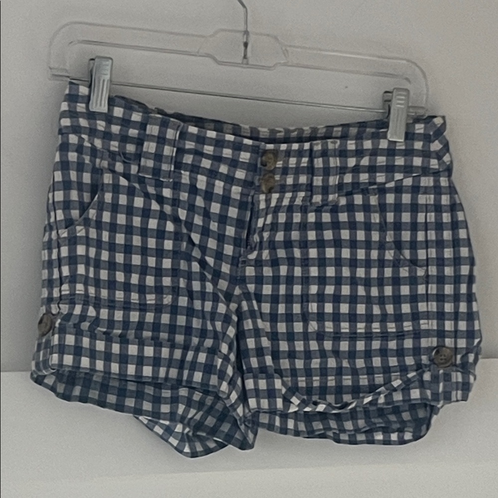 LONDONJEAN Blue and White Plaid Women's Cargo Shorts